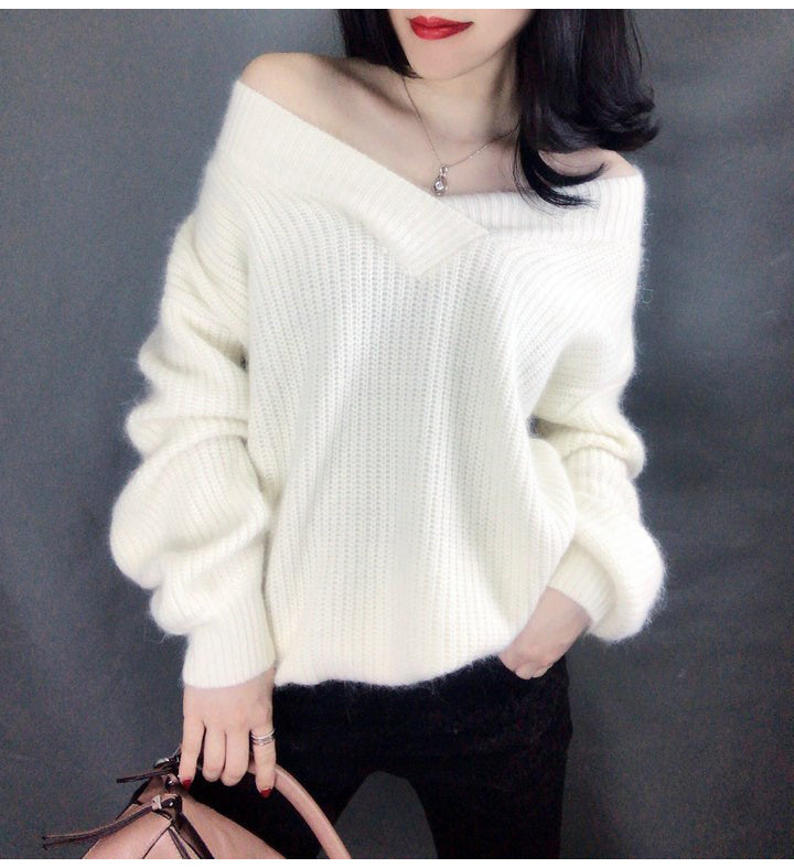 Winter Sweater Women Warm Oversized Pullovers Oversized Sweater Autumn V Neck White Pullover Sweaters And Pullovers For Women Pullover - Nation of Trends