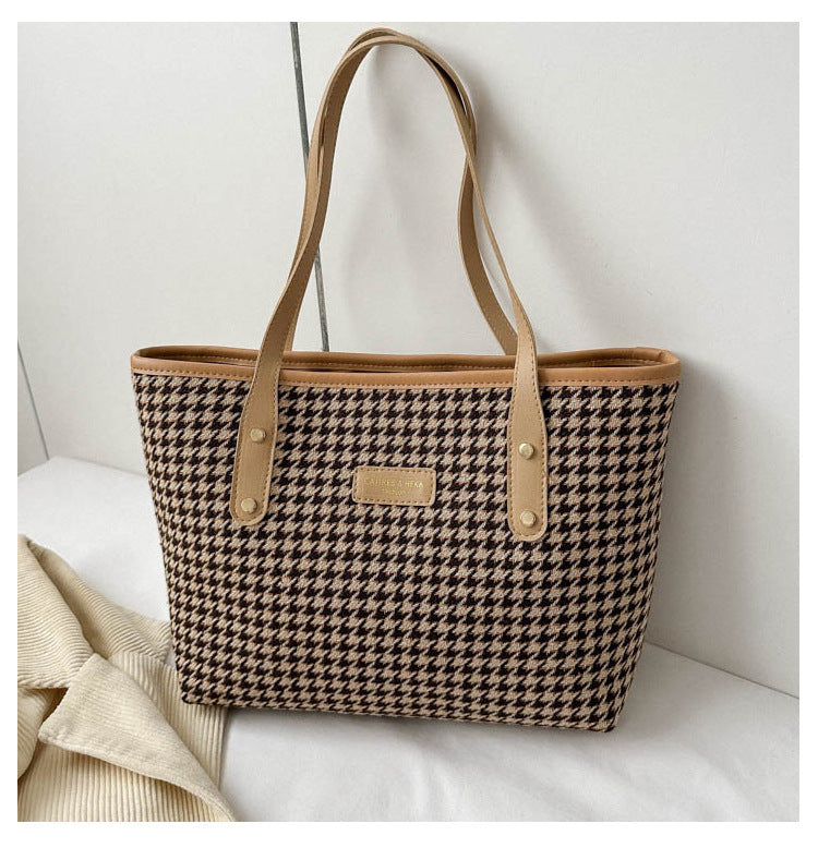 Houndstooth Shoulder Bag Winter Fashion Commuting Handbags WOmen Large Capacity Totes Casual Shopping Bag - Nation of Trends