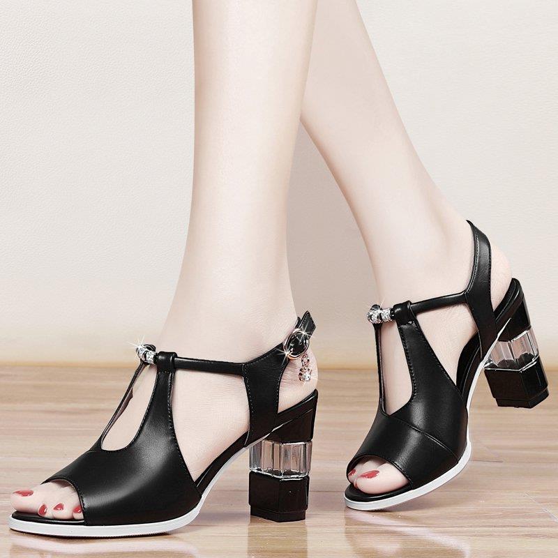 One Word Strap  Toe High Heels Women Thick Heels - Nation of Trends