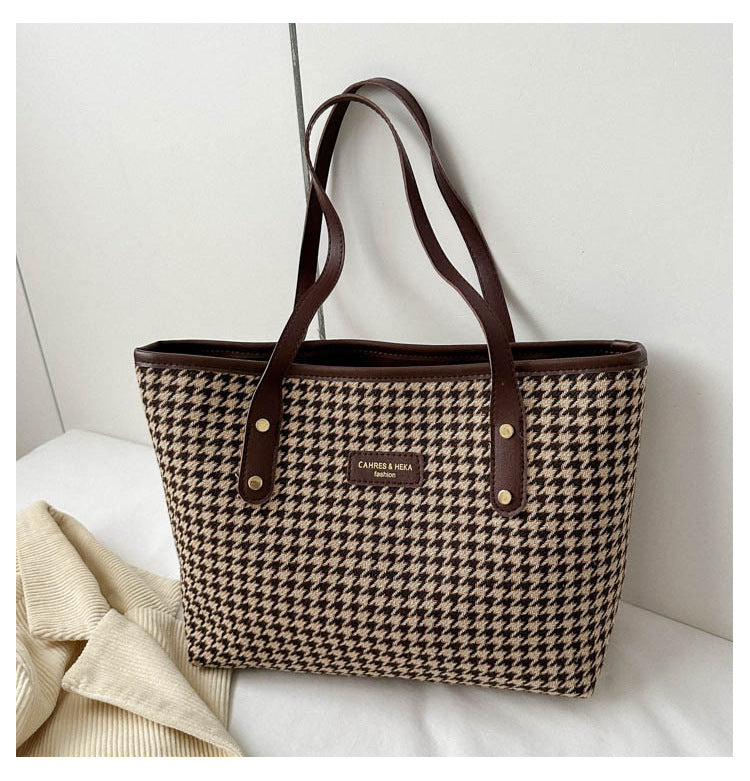 Houndstooth Shoulder Bag Winter Fashion Commuting Handbags WOmen Large Capacity Totes Casual Shopping Bag - Nation of Trends