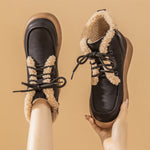 Lace-up Plush Snow Boots Winter Warm Fleece Flat Shoes For Women Fashion Casual Ankle Boot - Nation of Trends