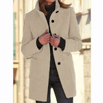 Fashion Stand Collar Woolen Coat With Pockets Fall Winter Casual Button Outwear For Women Clothing - Nation of Trends