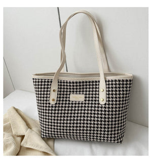 Houndstooth Shoulder Bag Winter Fashion Commuting Handbags WOmen Large Capacity Totes Casual Shopping Bag - Nation of Trends