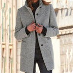 Fashion Stand Collar Woolen Coat With Pockets Fall Winter Casual Button Outwear For Women Clothing - Nation of Trends