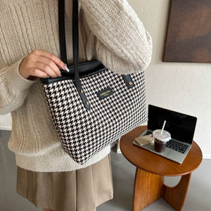 Houndstooth Shoulder Bag Winter Fashion Commuting Handbags WOmen Large Capacity Totes Casual Shopping Bag - Nation of Trends