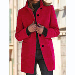 Fashion Stand Collar Woolen Coat With Pockets Fall Winter Casual Button Outwear For Women Clothing - Nation of Trends