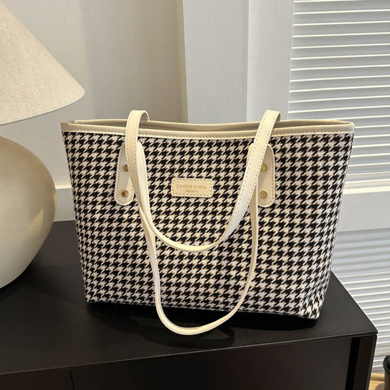 Houndstooth Shoulder Bag Winter Fashion Commuting Handbags WOmen Large Capacity Totes Casual Shopping Bag - Nation of Trends