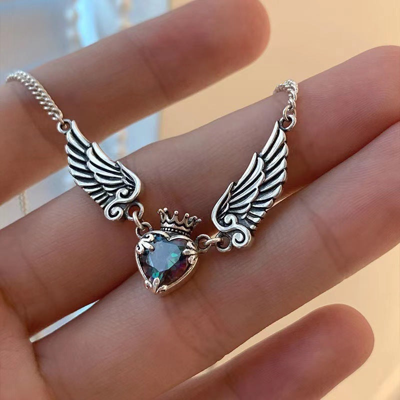 Vintage Gothic Heart Crown Angel Wings Pendant Necklaces For Women Fashion Exquisite Love Shape Clavicle Chain Choker Jewelry Fashion Jewelry - Nation of Trends