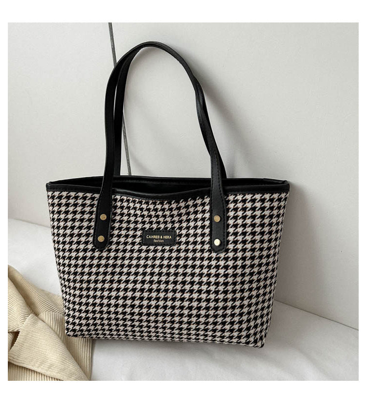 Houndstooth Shoulder Bag Winter Fashion Commuting Handbags WOmen Large Capacity Totes Casual Shopping Bag - Nation of Trends