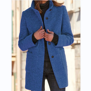 Fashion Stand Collar Woolen Coat With Pockets Fall Winter Casual Button Outwear For Women Clothing - Nation of Trends