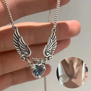 Vintage Gothic Heart Crown Angel Wings Pendant Necklaces For Women Fashion Exquisite Love Shape Clavicle Chain Choker Jewelry Fashion Jewelry - Nation of Trends