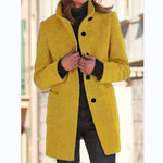 Fashion Stand Collar Woolen Coat With Pockets Fall Winter Casual Button Outwear For Women Clothing - Nation of Trends