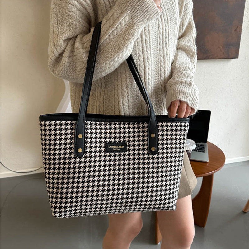 Houndstooth Shoulder Bag Winter Fashion Commuting Handbags WOmen Large Capacity Totes Casual Shopping Bag - Nation of Trends