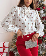 Printed Long Sleeve Bowknot Lining For Women - Nation of Trends