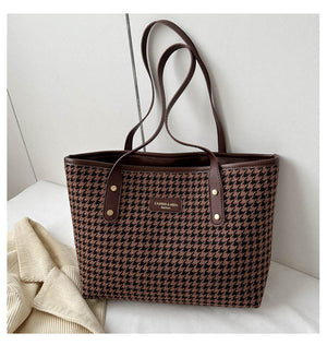 Houndstooth Shoulder Bag Winter Fashion Commuting Handbags WOmen Large Capacity Totes Casual Shopping Bag - Nation of Trends