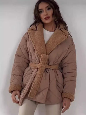 Winter Lapel Plaid Coat Fashion All-match Waist-tied Design Coat For Women Outwear Clothing - Nation of Trends